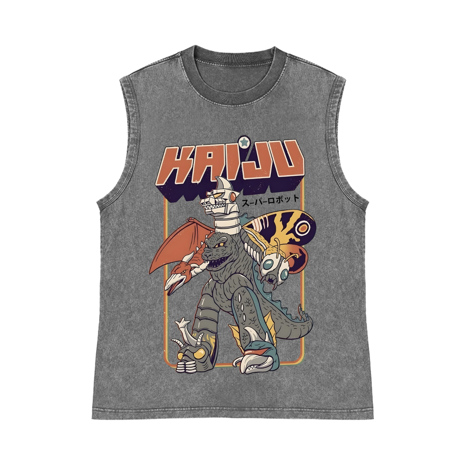 Kaiju Monster Pure Cotton Wash-Dyed Sleeveless Tank Top