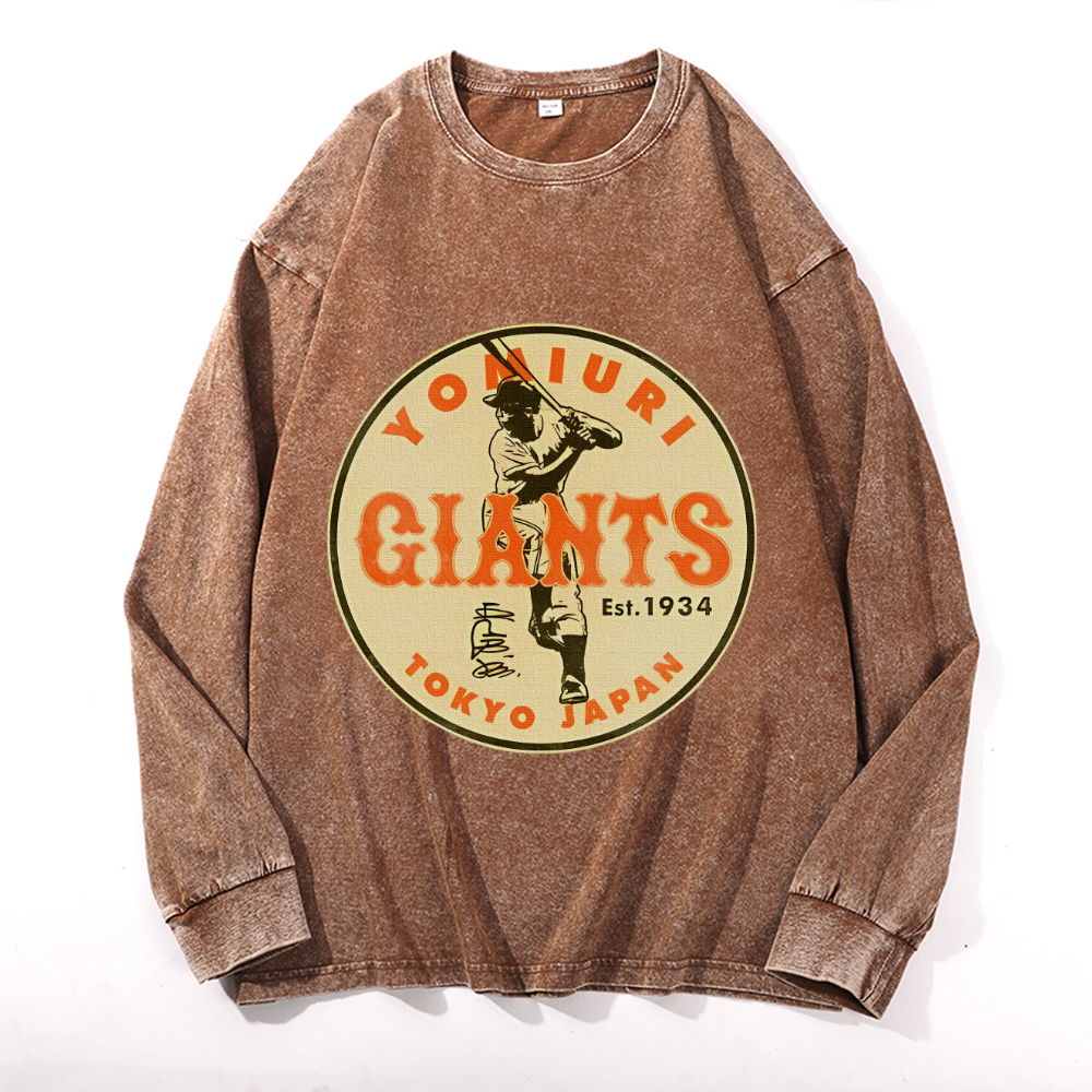 Vintage Cotton Wash Crewneck Long-Sleeve T-Shirt