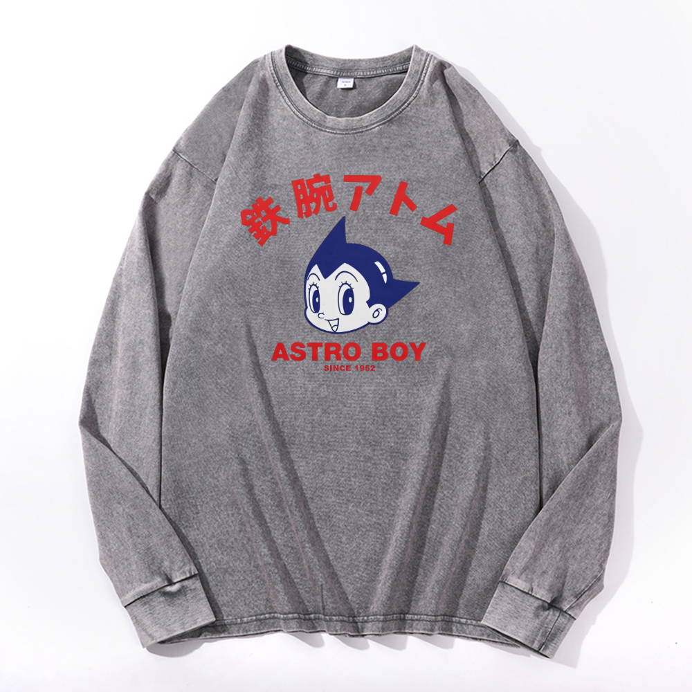 Vintage Cotton Wash Crewneck Long-Sleeve T-Shirt