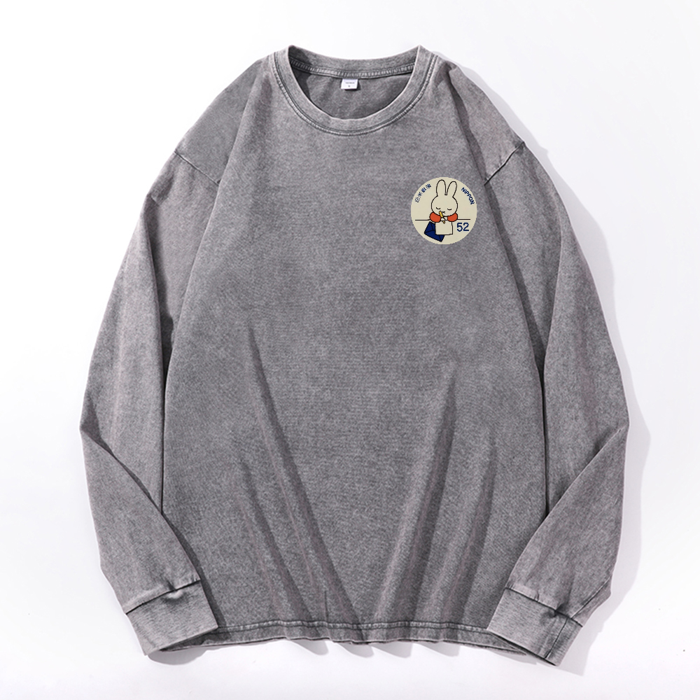 Vintage Cotton Wash Crewneck Long-Sleeve T-Shirt