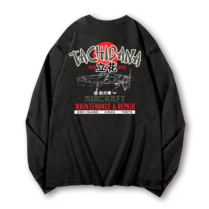 Tachibana Aircraft Vintage Washed Cotton Back Art Long-sleeve T-shirt