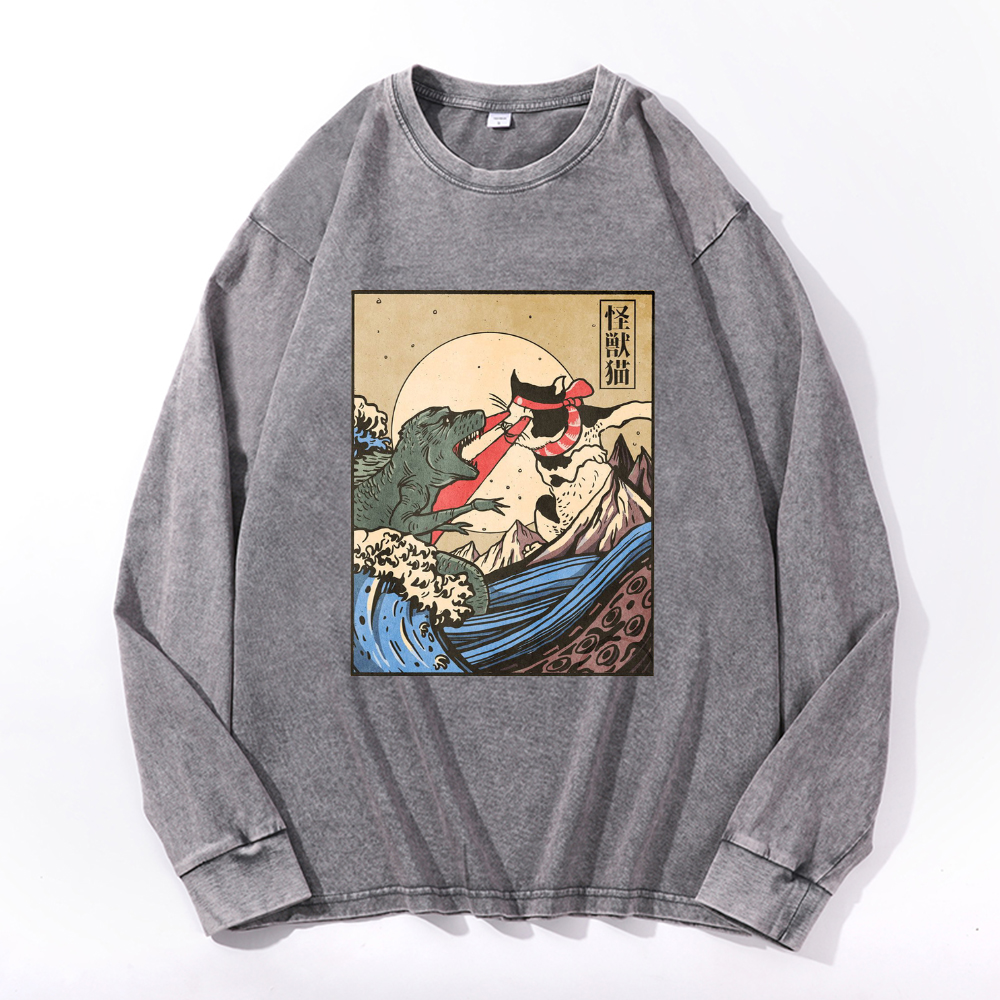 Vintage Cotton Wash Crewneck Long-Sleeve T-Shirt