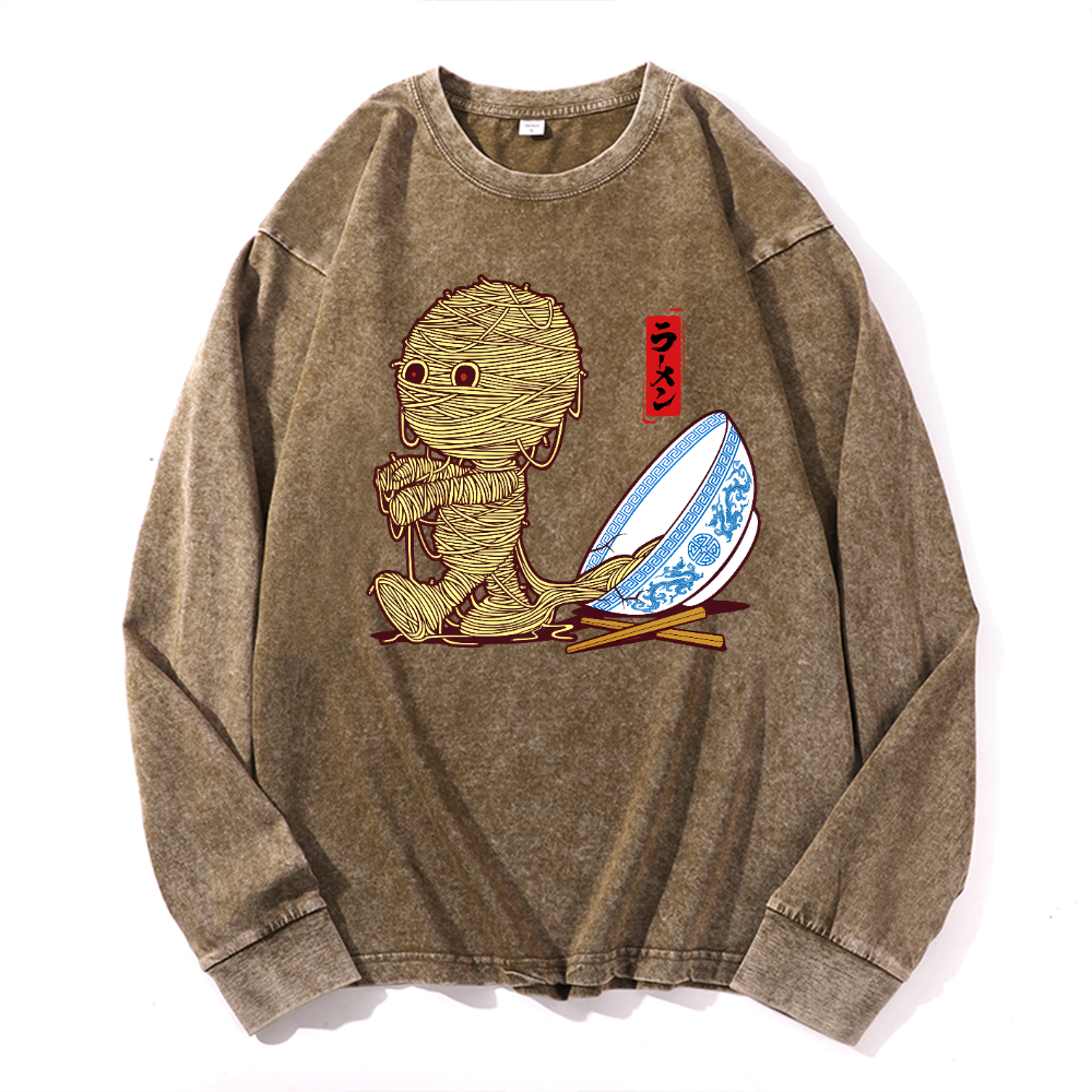 Ramen Yummy Vintage Cotton Wash Crewneck Long-Sleeve T-Shirt