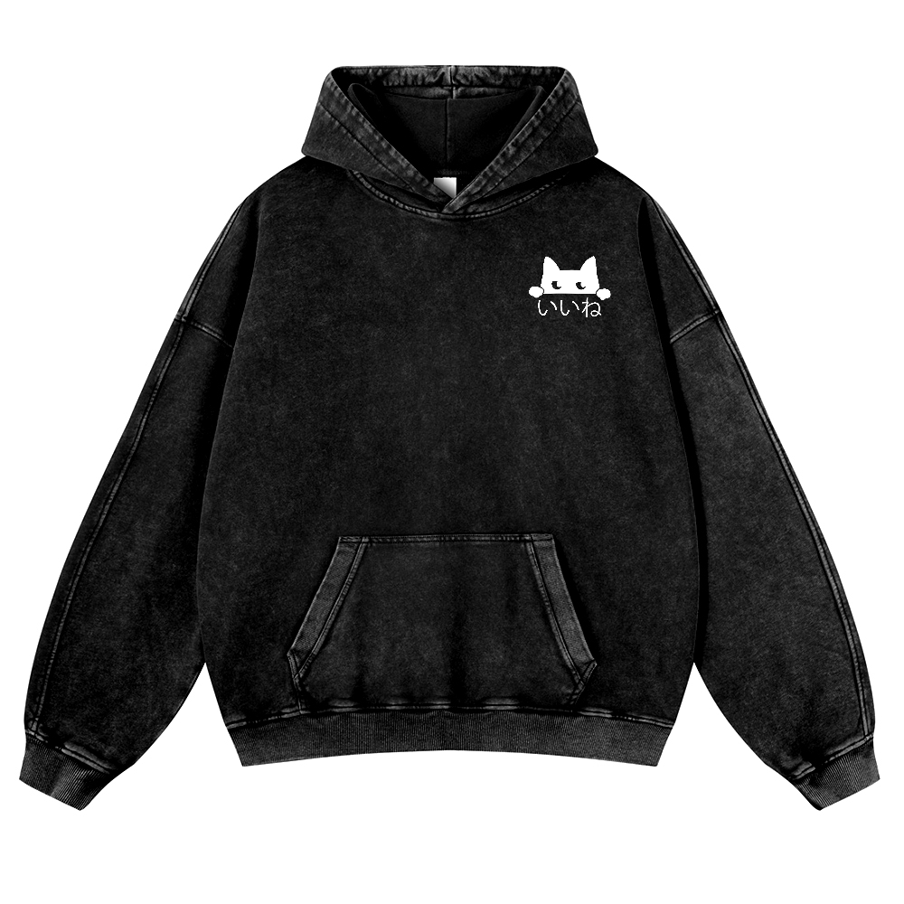 Cat Vintage Washed Cotton Back Art Hoodie