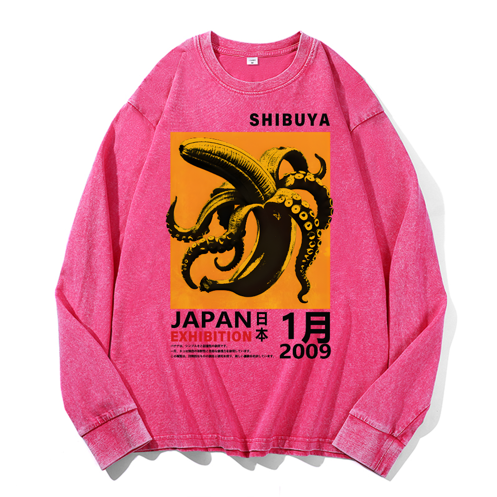Shibuya Banana Octopus Vintage Cotton Wash Long-sleeve T-shirt