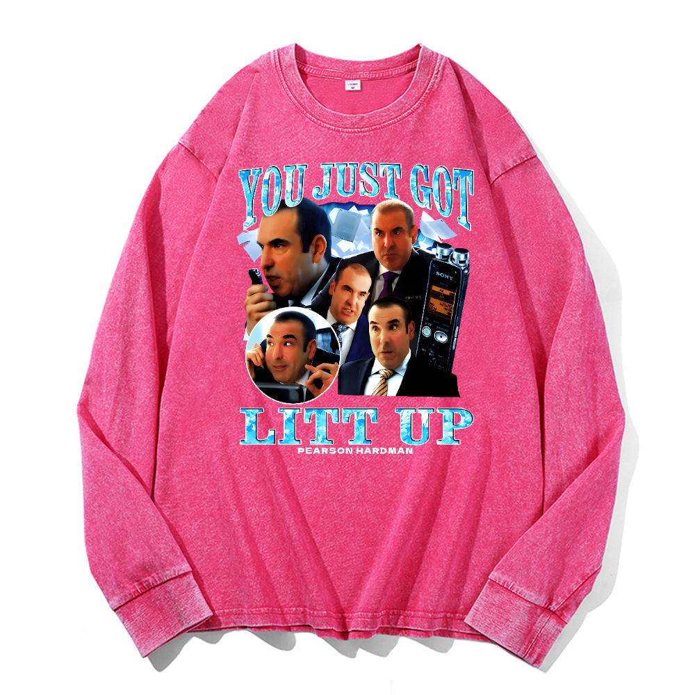 You Just Got Litt Up Vintage Cotton Wash Long-sleeve T-shirt