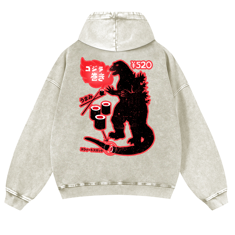 Kaiju Sushi Vintage Washed Cotton Back Art Hoodie