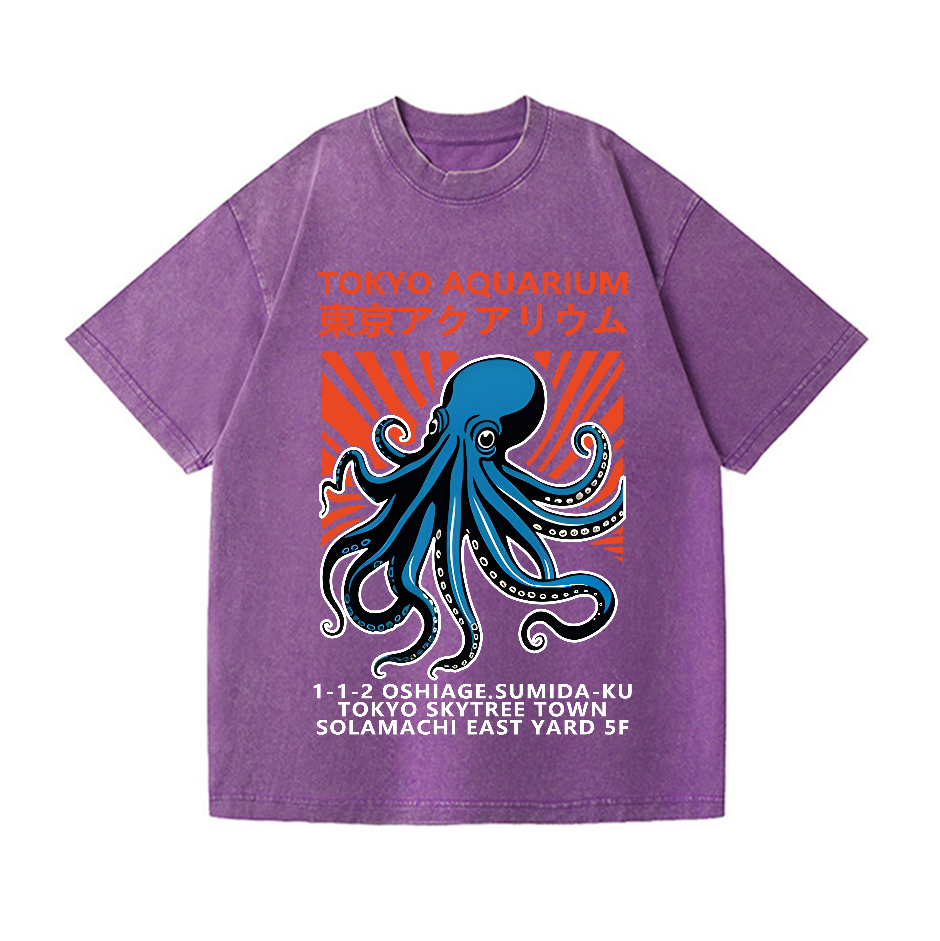 Tokyo Aquarium Octopus Vintage Wash Japanese Design T-Shirt