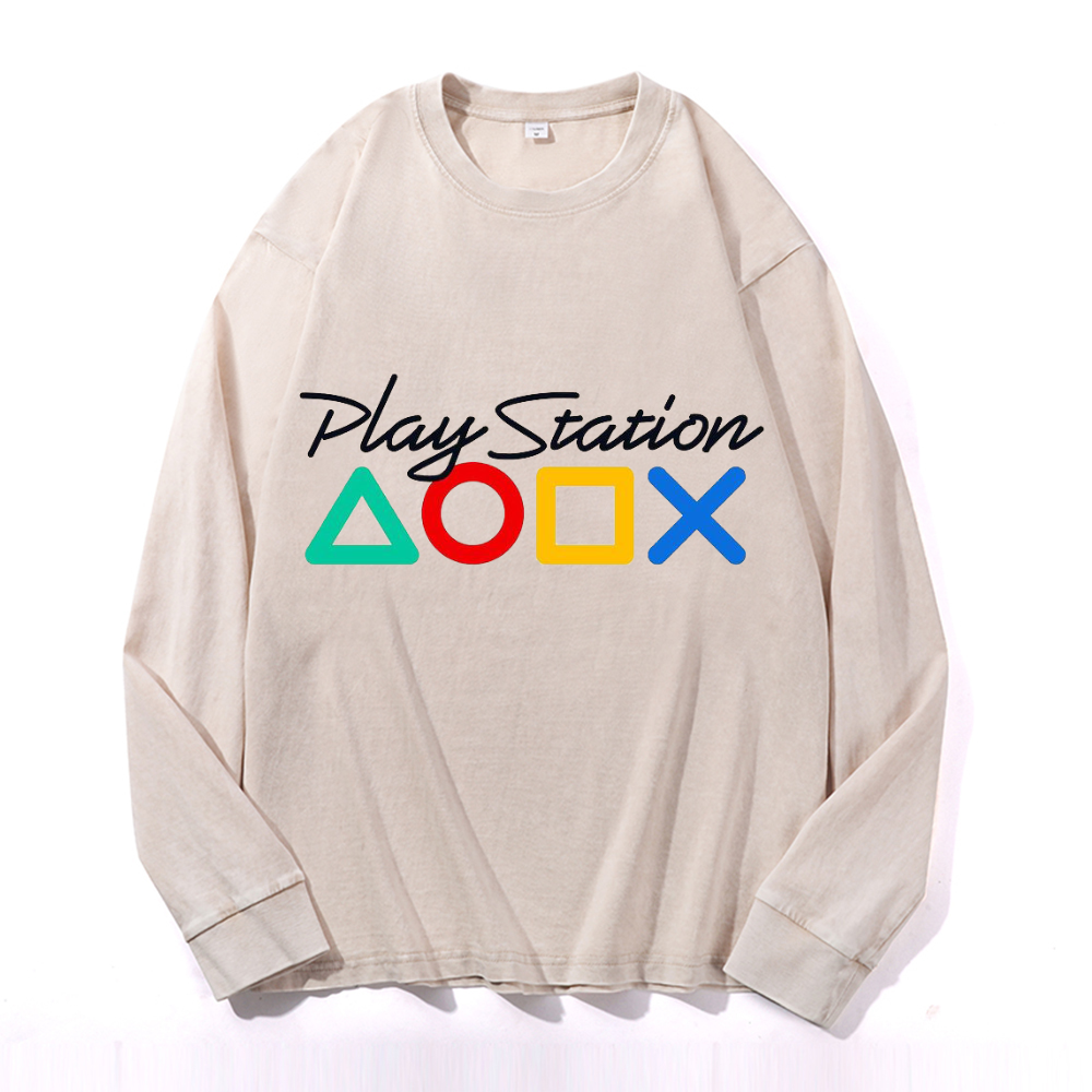 Vintage Cotton Wash Crewneck Long-Sleeve T-Shirt