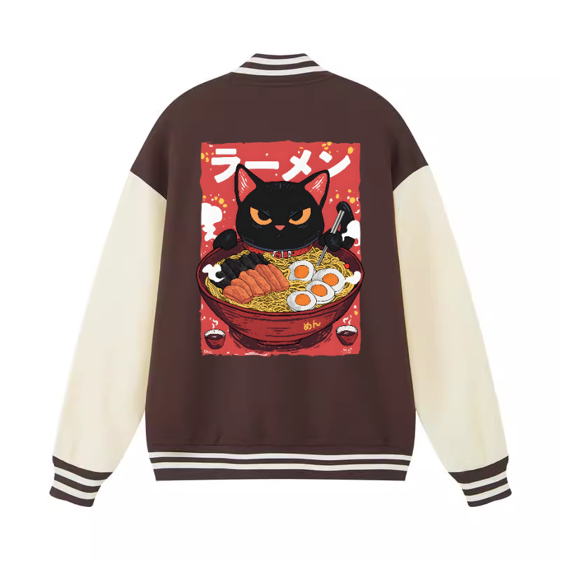 Black Cat Ramen Vintage Cotton Varsity Jacket