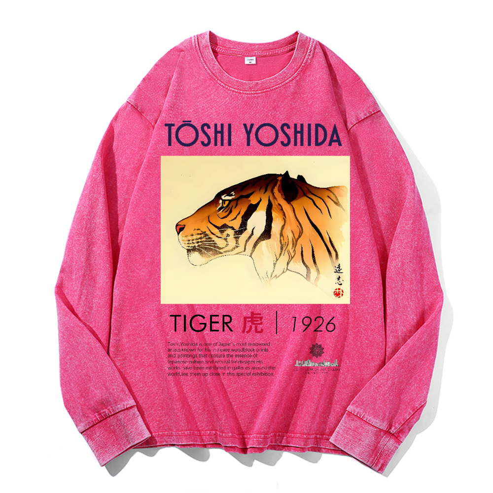 Tiger Vintage Cotton Wash Crewneck Long-Sleeve T-Shirt