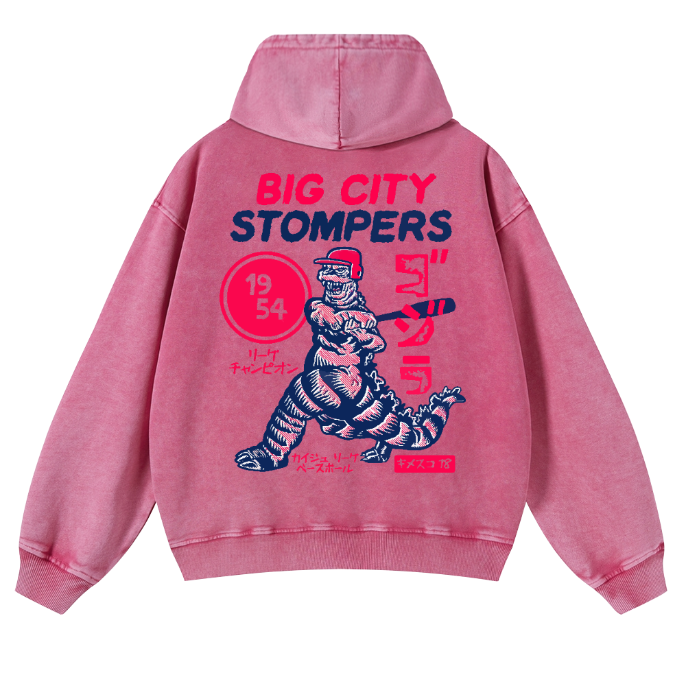Baseball Kaiju Vintage Washed Cotton Back Art Hoodie