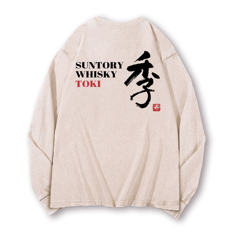 Toki Suntory Whisky Vintage Washed Cotton Back Art Long-sleeve T-shirt