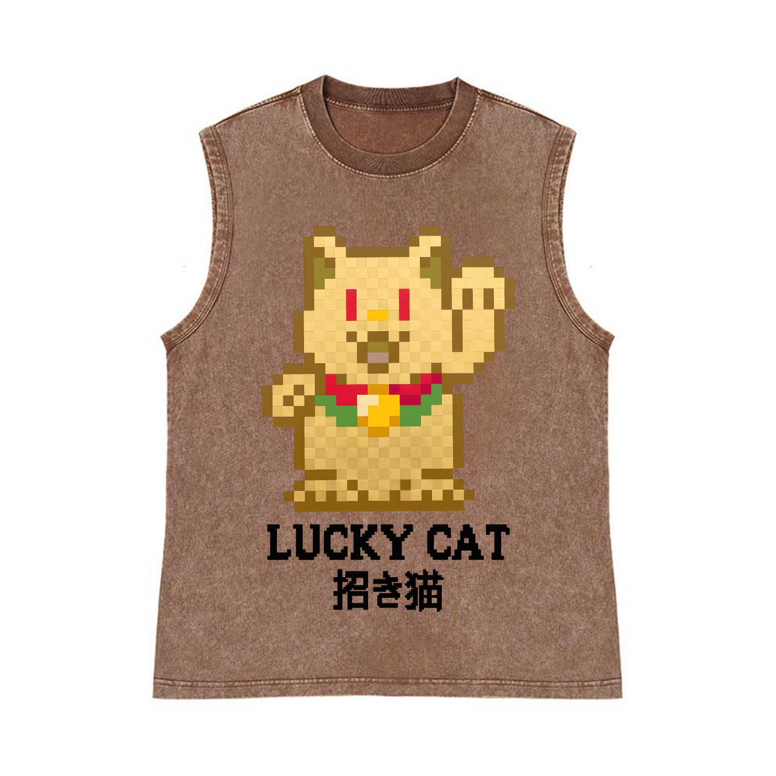 Mosaic Lucky Cat Pure Cotton Wash-Dyed Sleeveless Tank Top