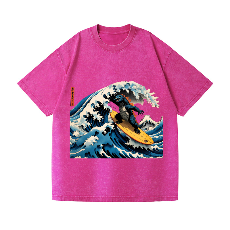 Kaiju Wave Vintage Wash Japanese Design T-Shirt