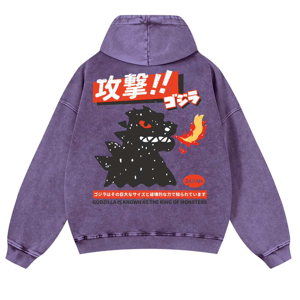 Kaiju Is Known As The King Of Monsters Vintage Washed Cotton Back Art Hoodie