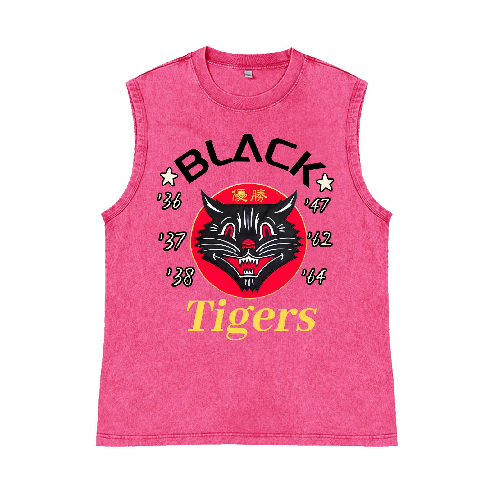 Black Tigers Pure Cotton Wash-Dyed Sleeveless Tank Top