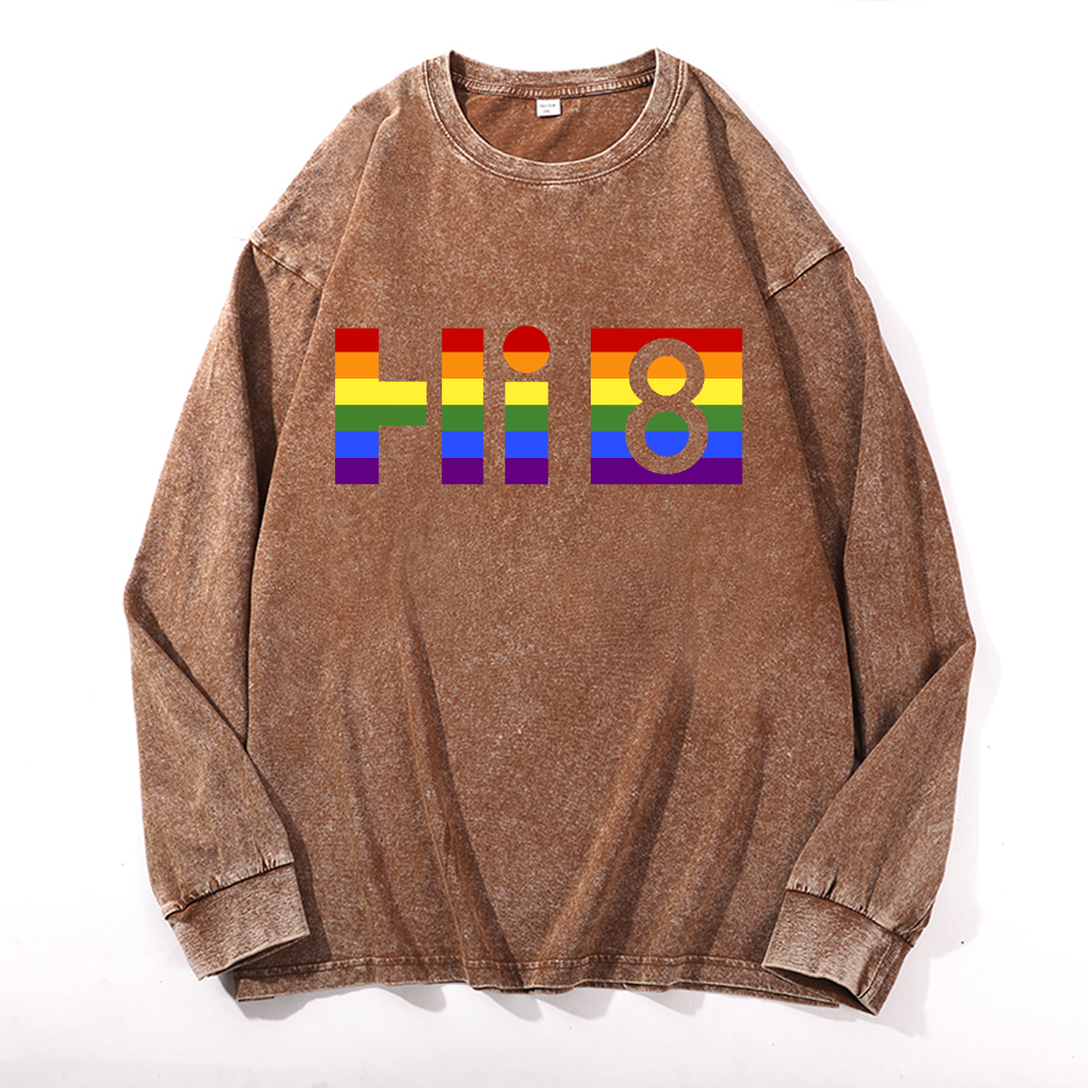 Sony Hi 8 Vintage Cotton Wash Crewneck Long-Sleeve T-Shirt