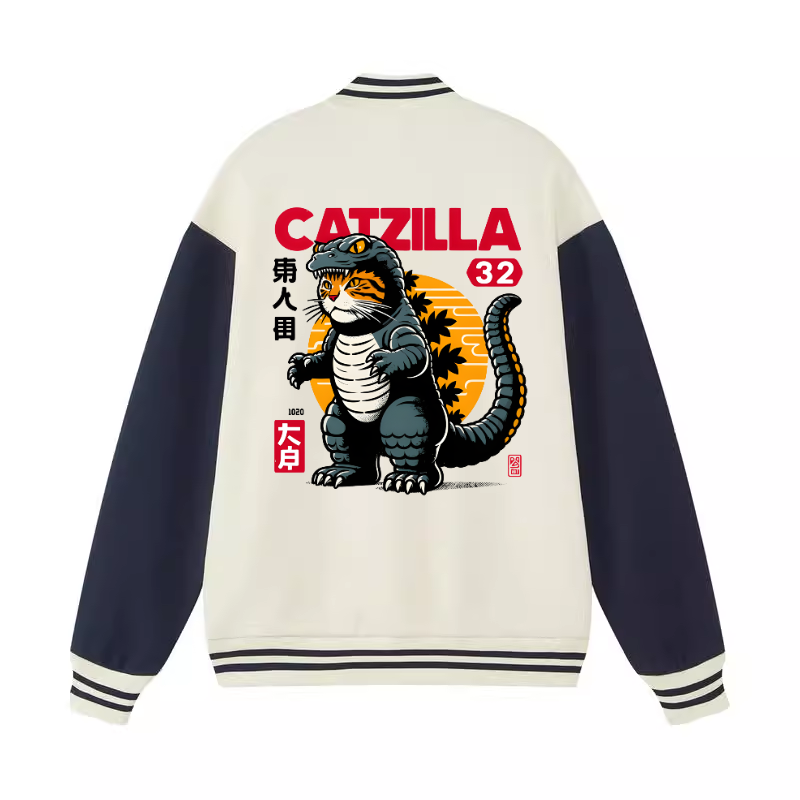 Cat Kaiju Catzilla Vintage Cotton Varsity Jacket