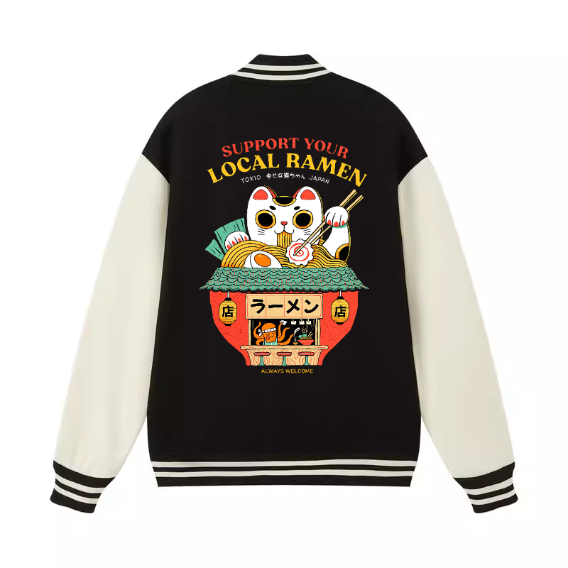 Lucky Cat Ramen Vintage Cotton Varsity Jacket