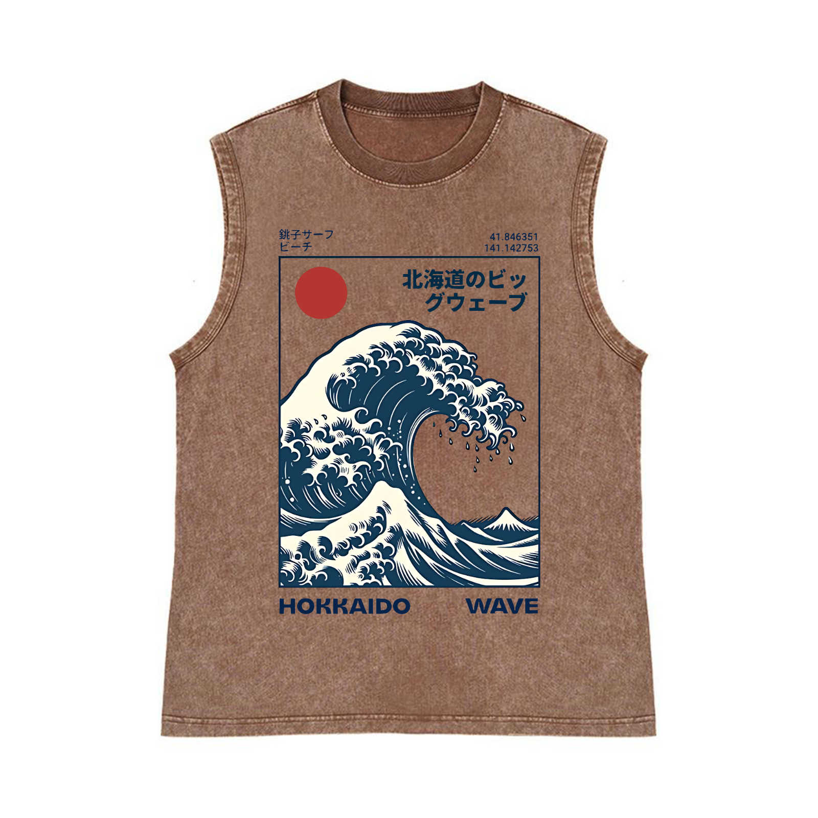 Hokkaido Wave Pure Cotton Wash-Dyed Sleeveless Tank Top