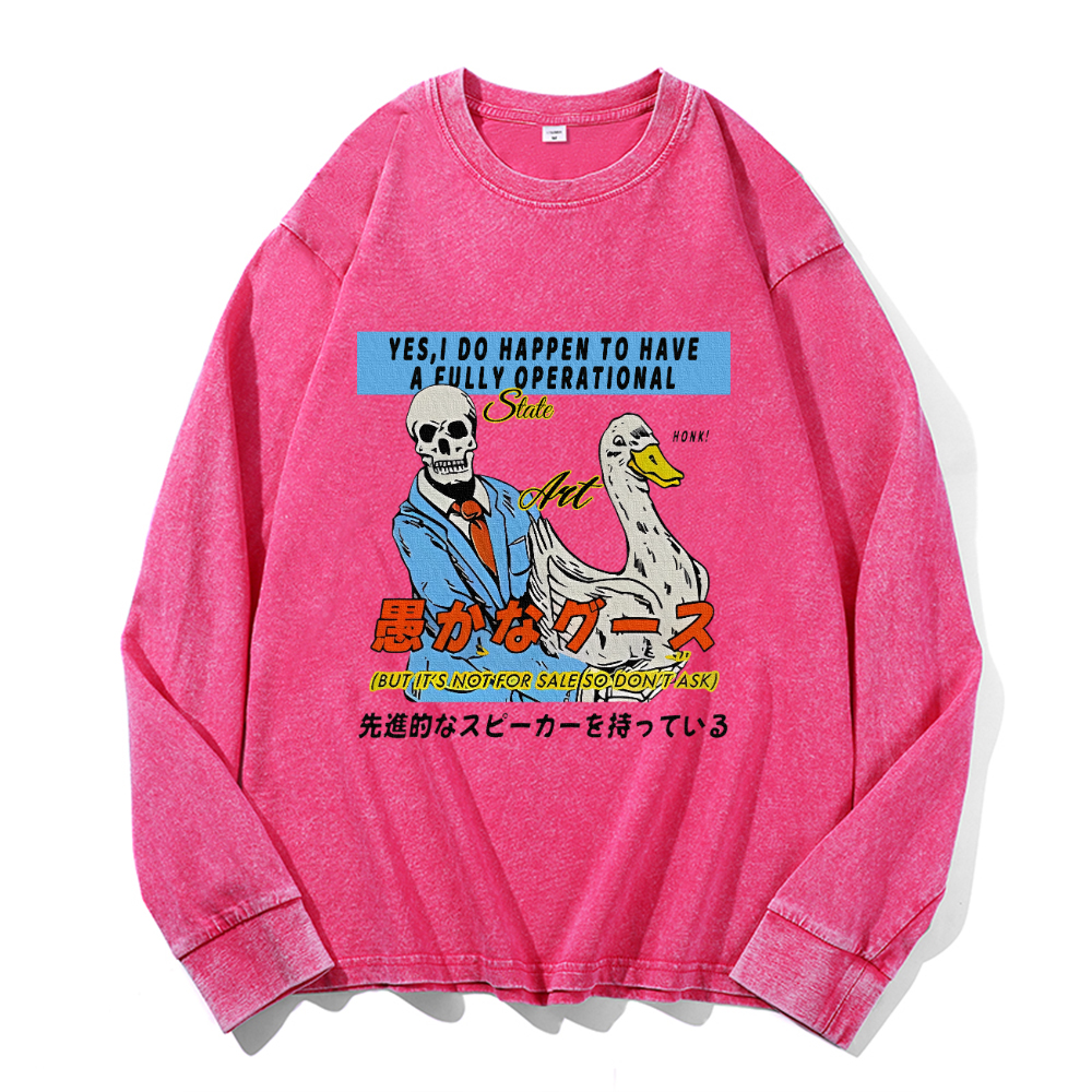 Vintage Cotton Wash Crewneck Long-Sleeve T-Shirt