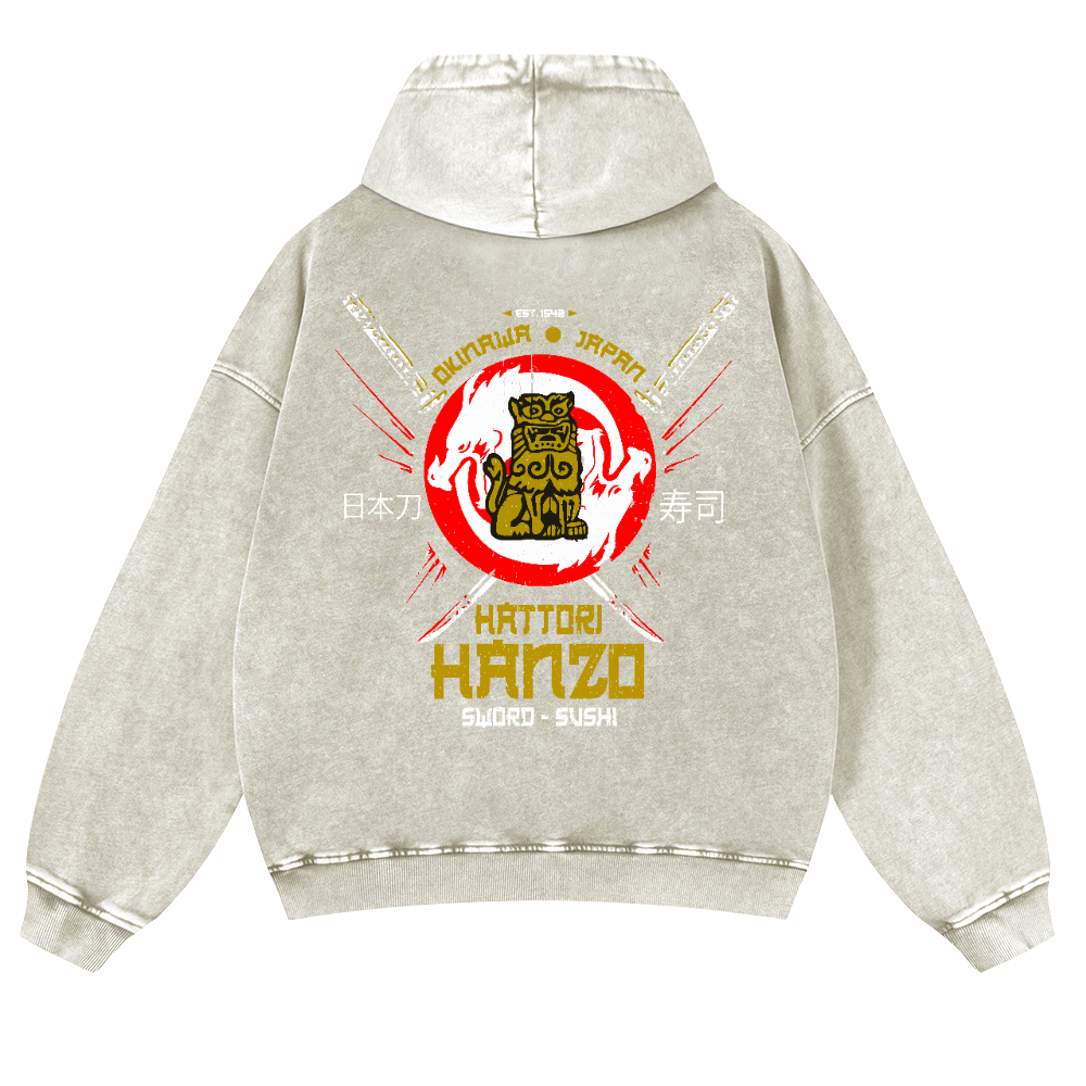 Okinawa Japan Hattori Hanzo Sushi Vintage Washed Cotton Back Art Hoodie