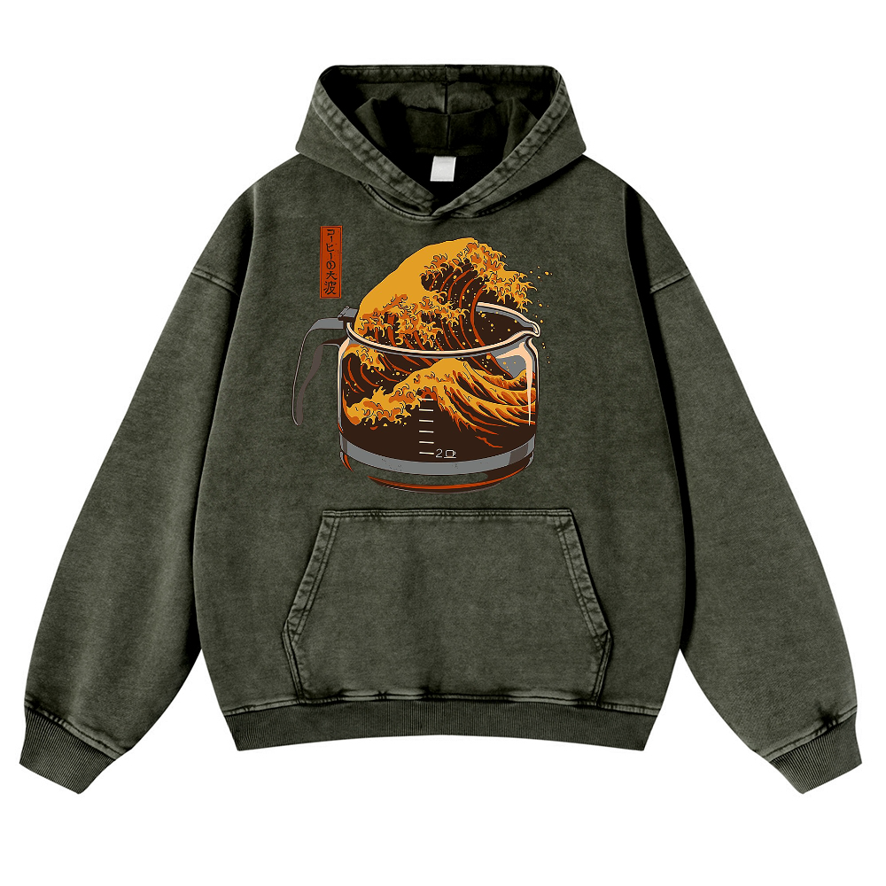 The Great Wave off Kanagawa Vintage Washed Thick Cotton Hoodie