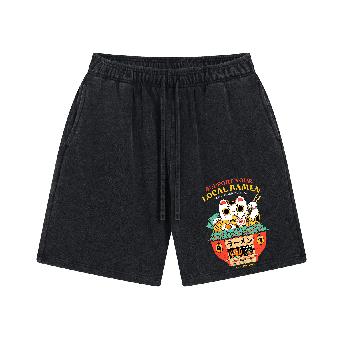 Ramen Lucky Cat Vintage Pure Thick Cotton Shorts