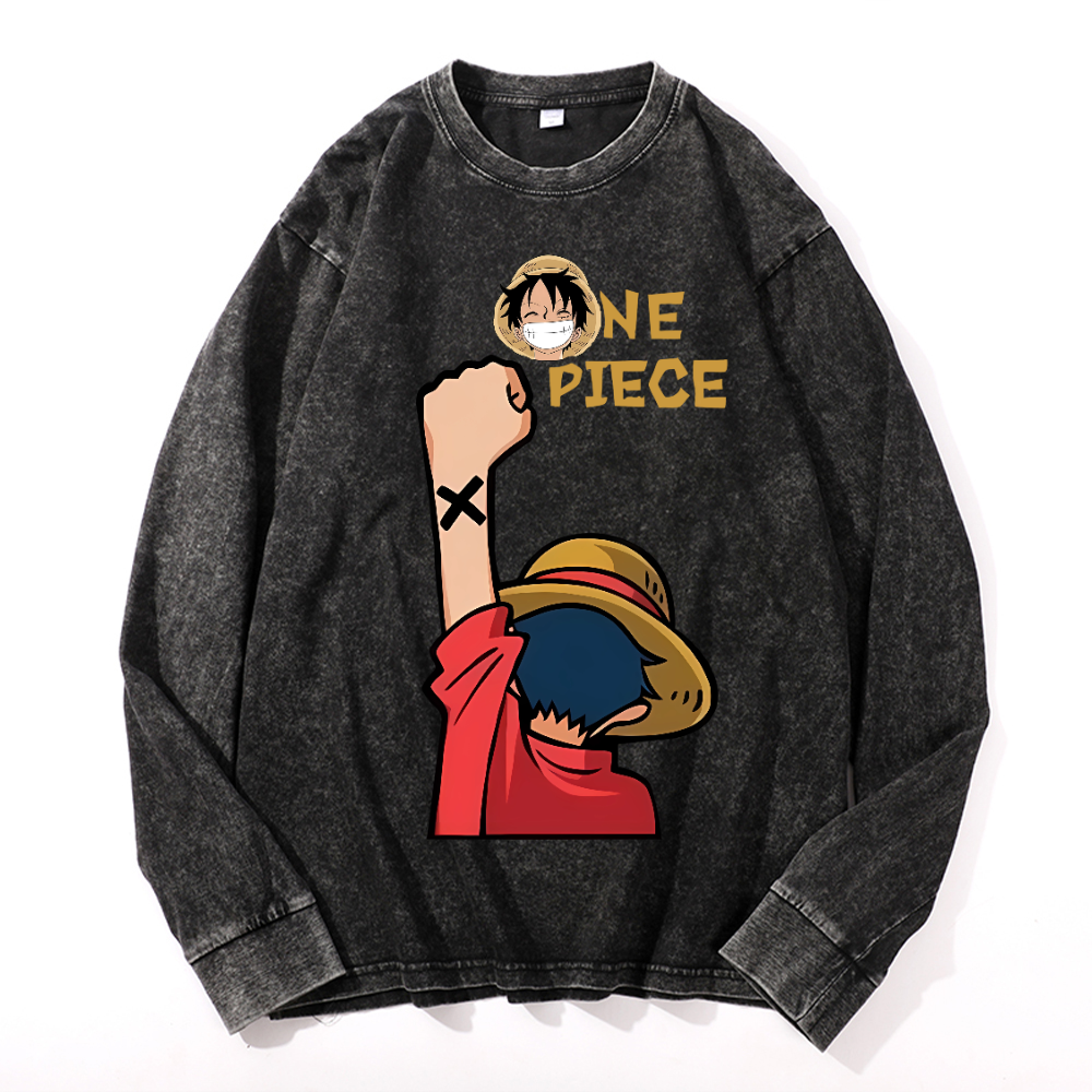 Vintage Cotton Wash Crewneck Long-Sleeve T-Shirt