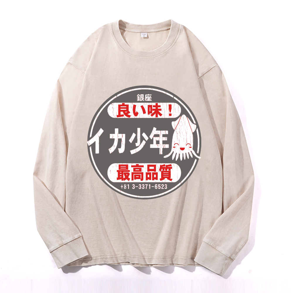 Vintage Cotton Wash Crewneck Long-Sleeve T-Shirt