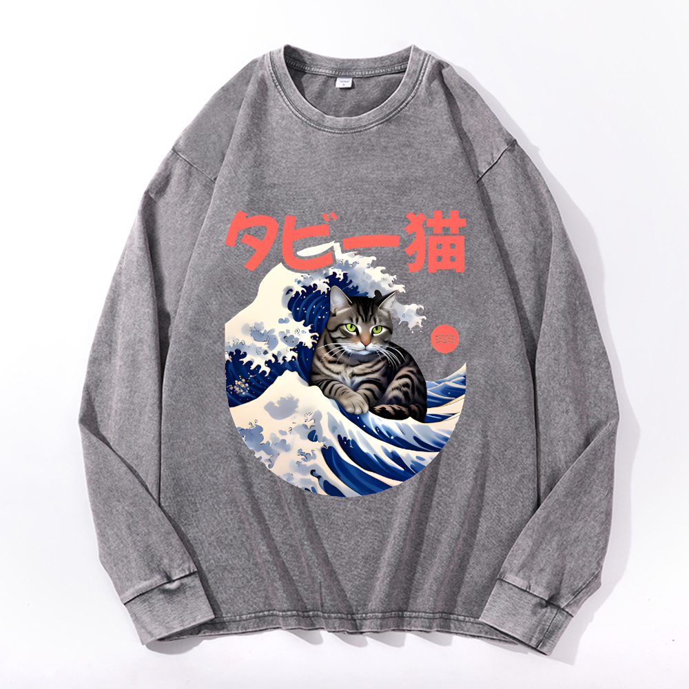 Vintage Cotton Wash Crewneck Long-Sleeve T-Shirt