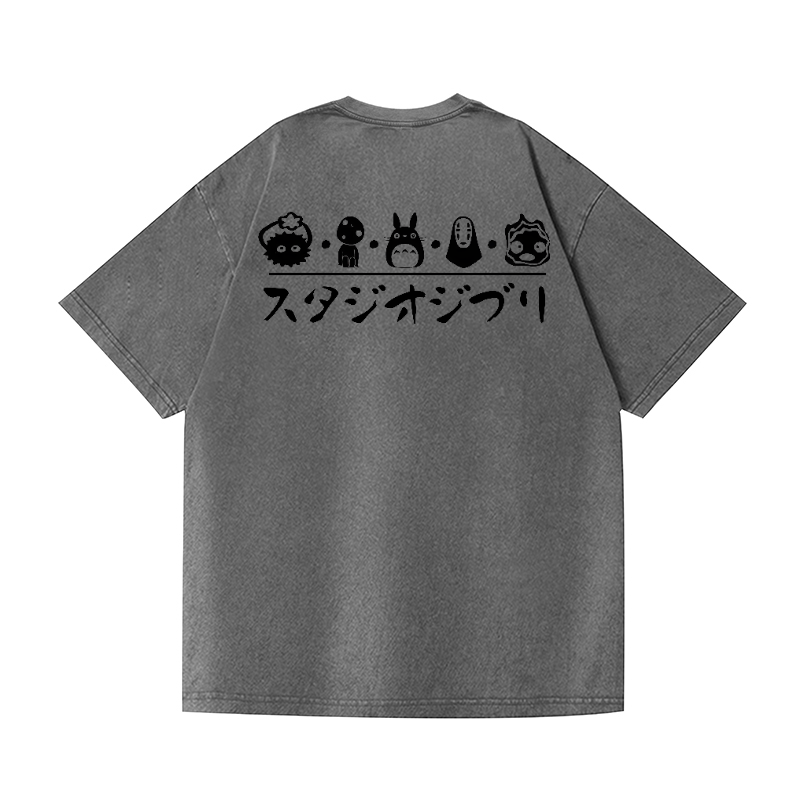 Ghibli Totoro No Face Kaonashi Vintage Wash Japanese Design Back Art T-Shirt