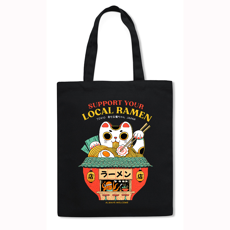 Cat Ramen Japanese Style Canvas Tote Bag