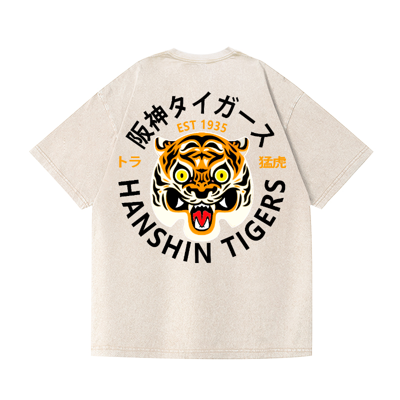 Hanshin Tigers Vintage Wash Japanese Design Back Art T-Shirt