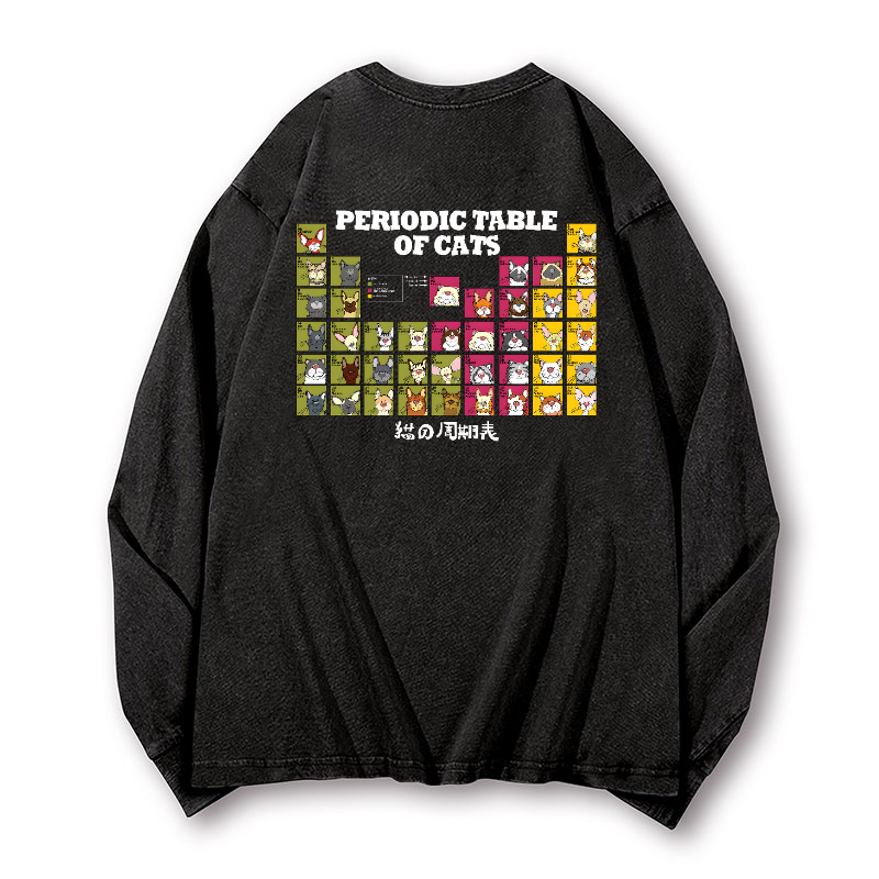 Periodic Table of Cats Vintage Washed Cotton Back Art Long-sleeve T-shirt