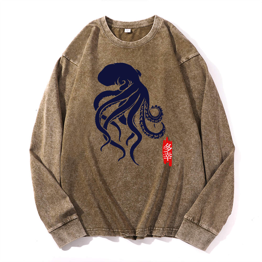 Octopus Vintage Cotton Wash Long-sleeve T-shirt