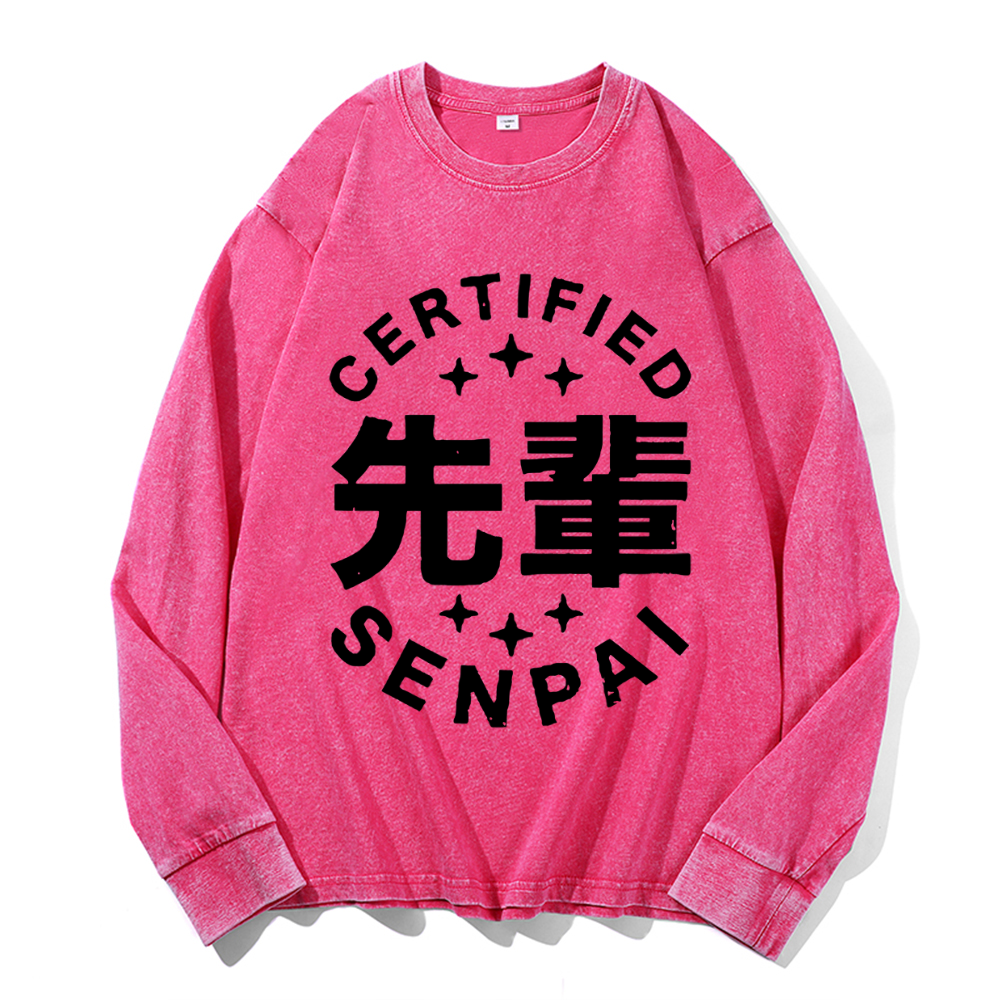 Senpai Vintage Cotton Wash Crewneck Long-Sleeve T-Shirt