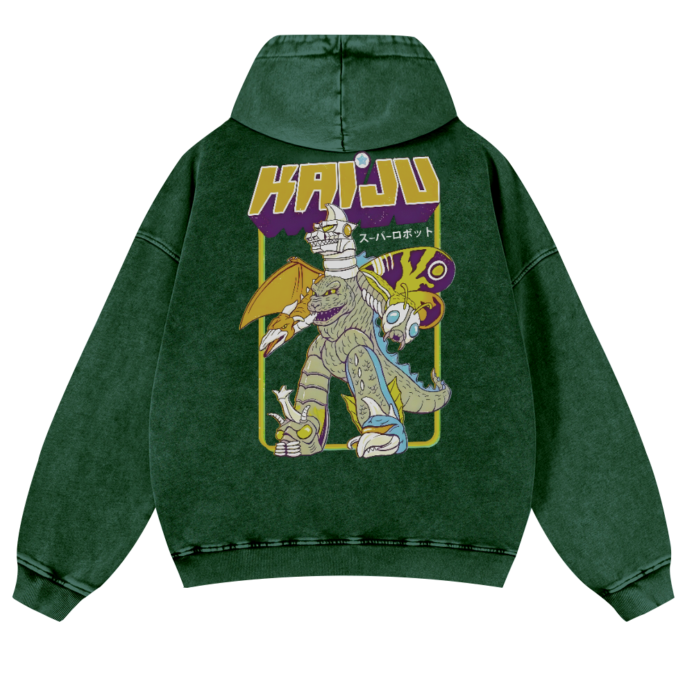 Kaiju Monster Vintage Washed Cotton Back Art Hoodie