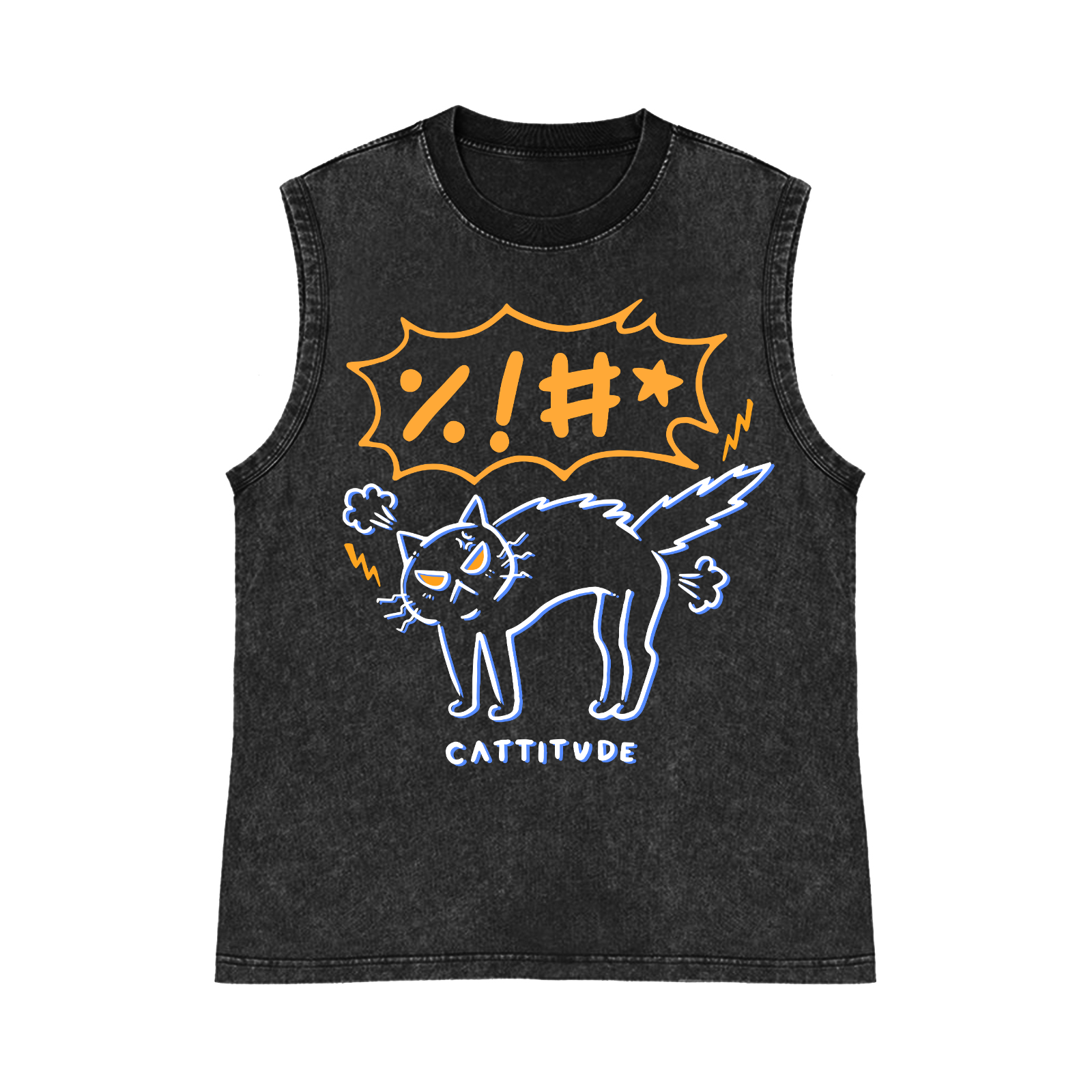 Cat Pure Cotton Wash-Dyed Sleeveless Tank Top