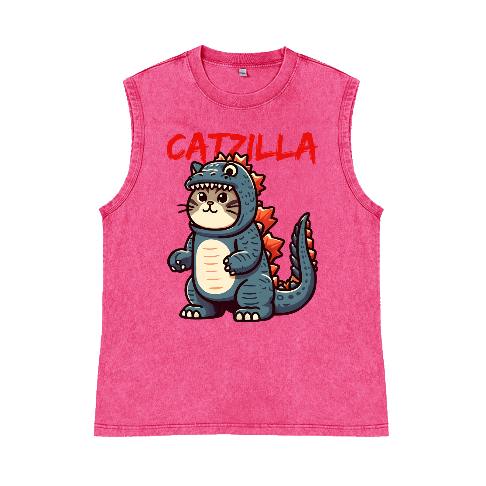 Catzilla Cat Kaiju Pure Cotton Wash-Dyed Sleeveless Tank Top