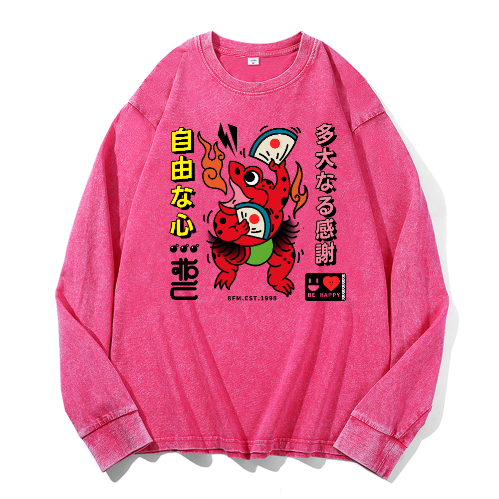 Frog Vintage Cotton Wash Crewneck Long-Sleeve T-Shirt