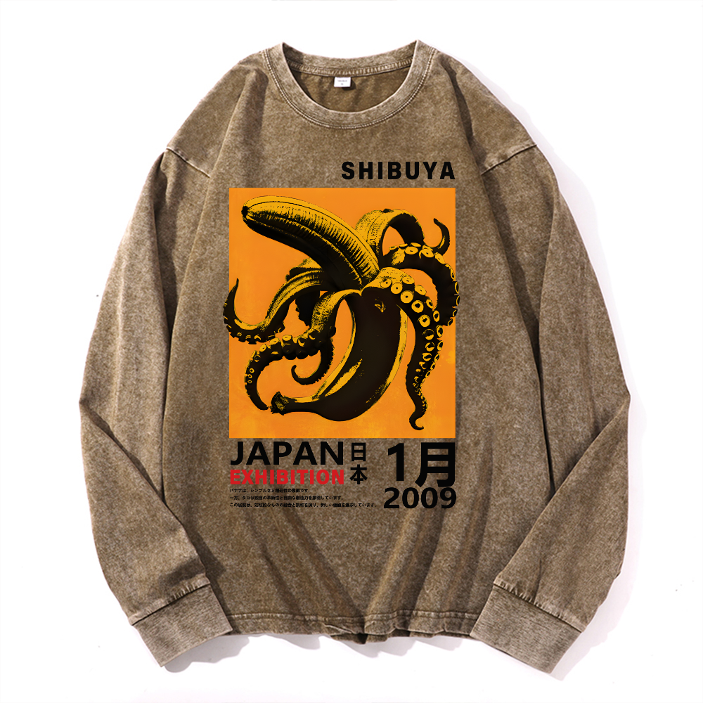Shibuya Banana Octopus Vintage Cotton Wash Long-sleeve T-shirt