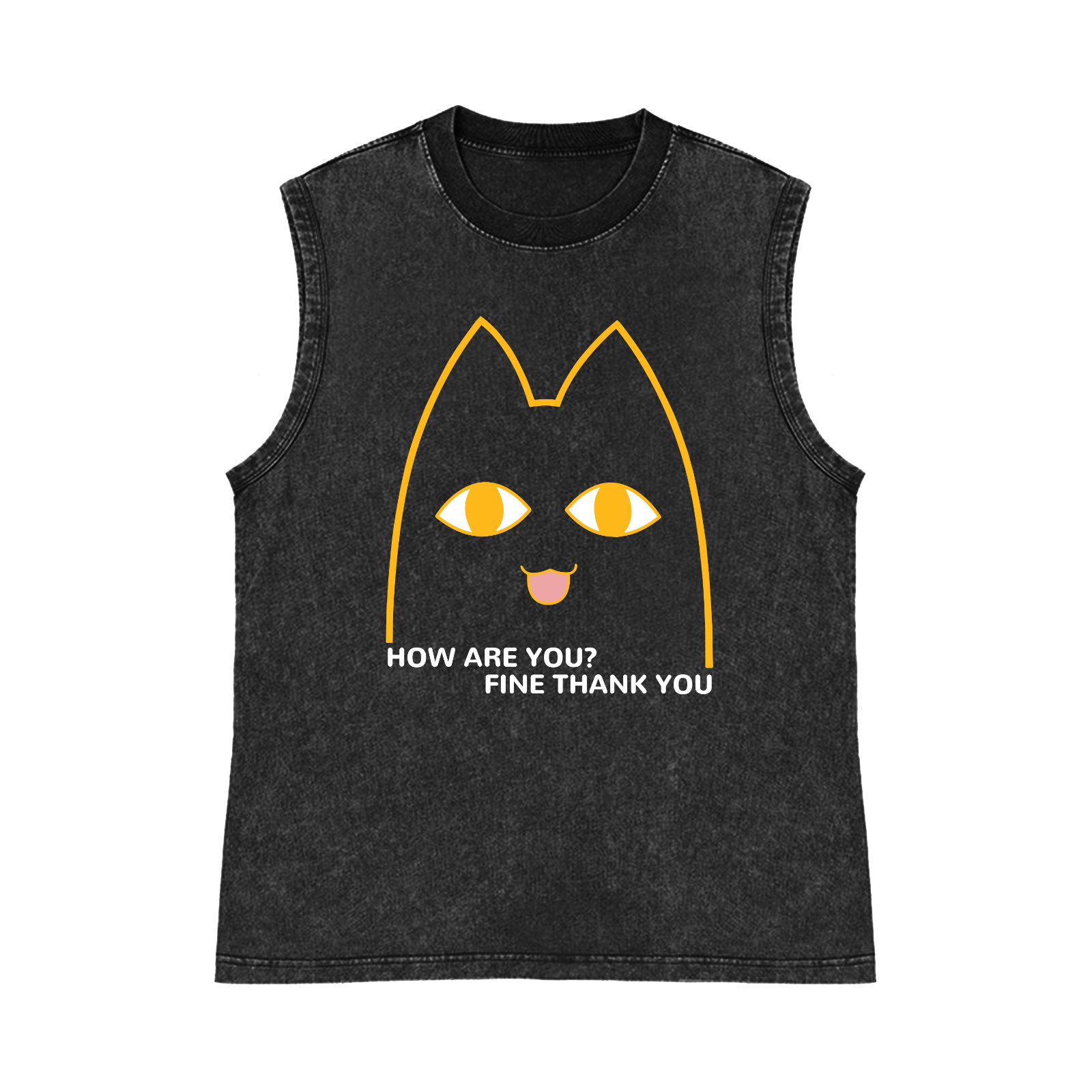 Cat Pure Cotton Wash-Dyed Sleeveless Tank Top
