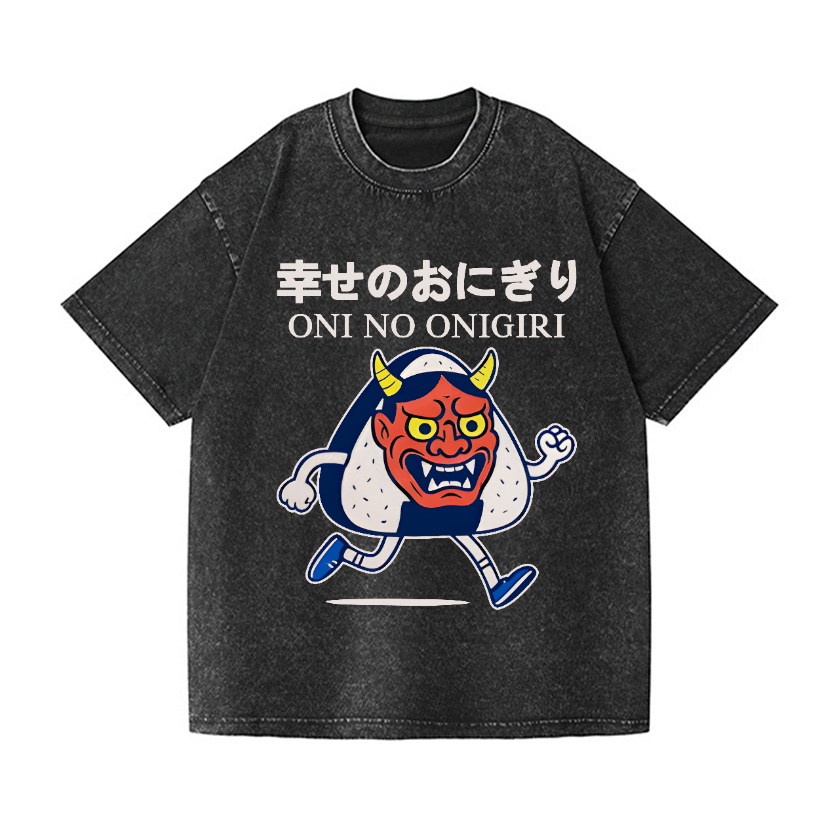Oni Ghost Onigiri Vintage Wash Japanese Design T-Shirt