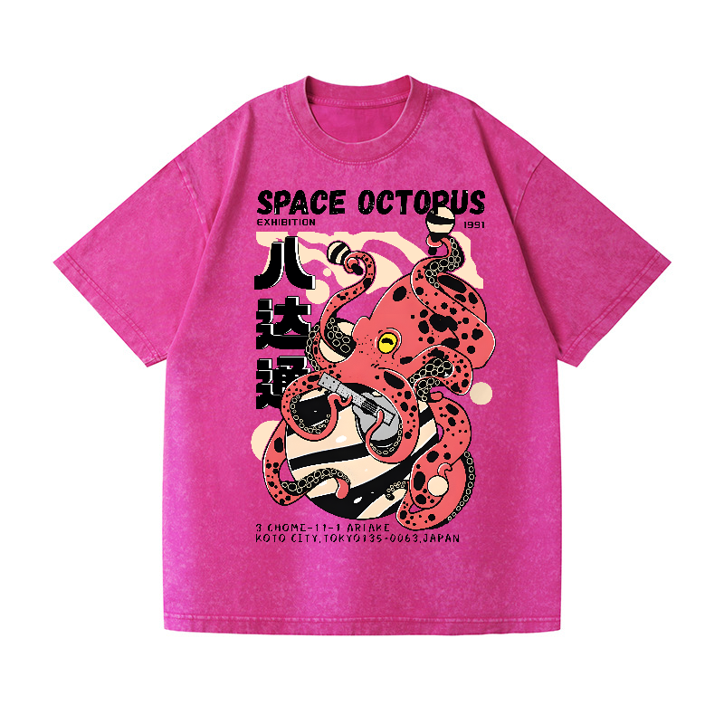 Space Octopus Vintage Wash Japanese Design T-Shirt