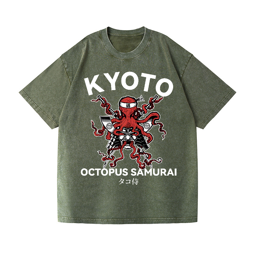 Kyoto Octopus Samurai Vintage Wash Japanese Design T-Shirt