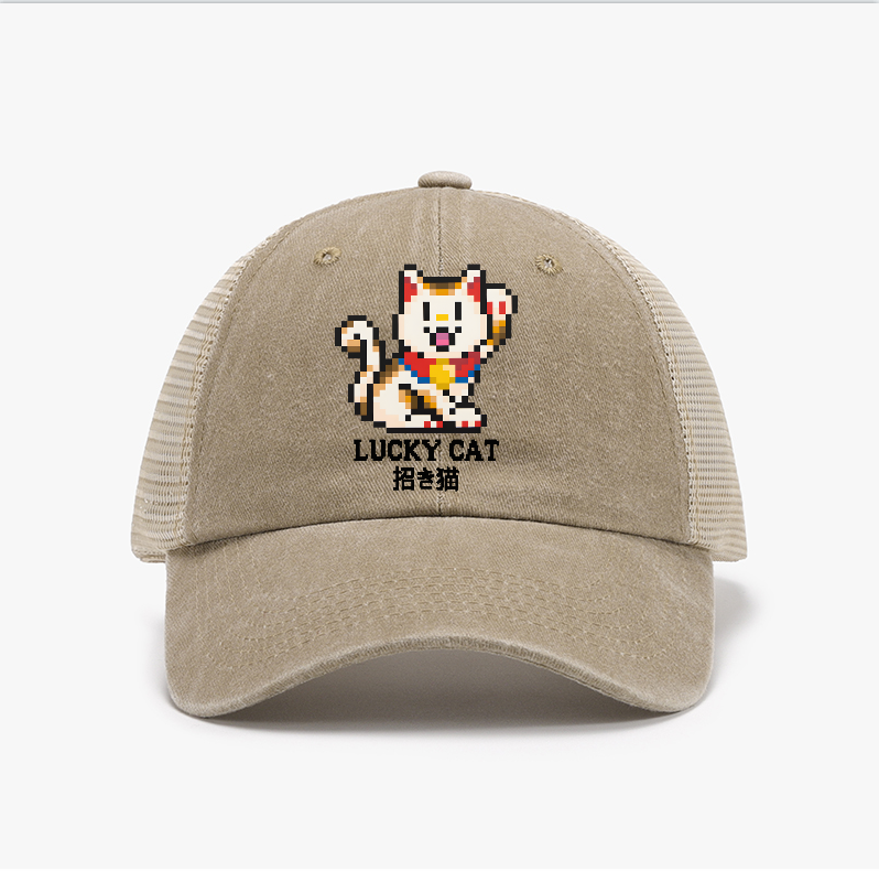 Mosaic Lucky Cat Vintage Cotton Breathable Hat