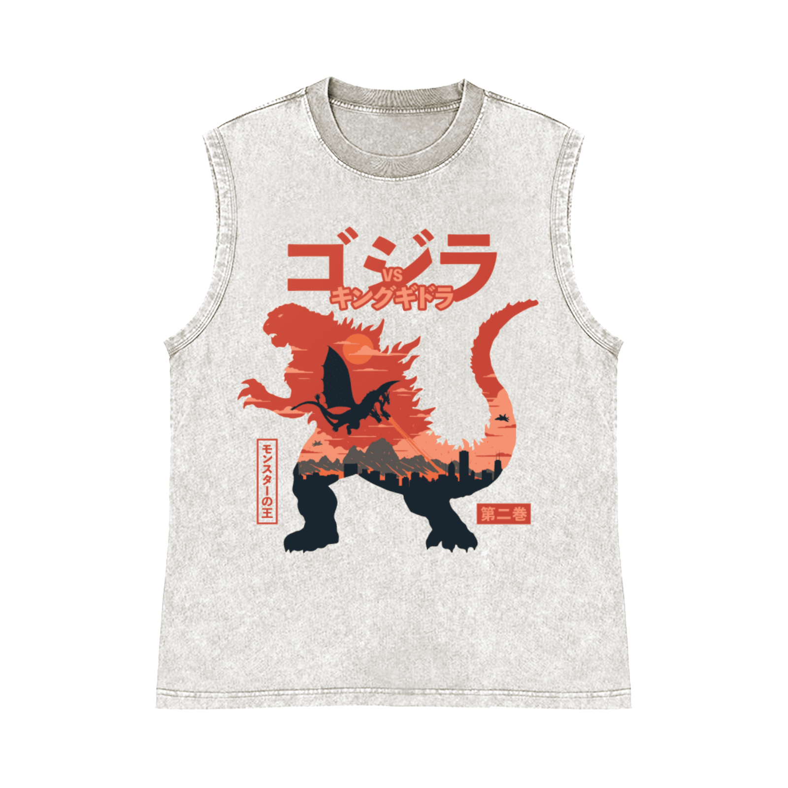 Kaiju vs. King Ghidorah Showdown Pure Cotton Wash-Dyed Sleeveless Tank Top
