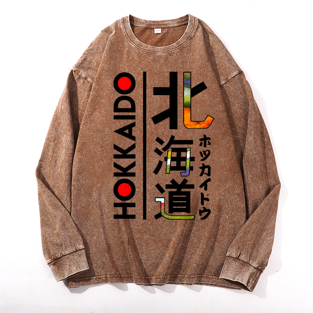 Hokkaido Vintage Cotton Wash Crewneck Long-Sleeve T-Shirt